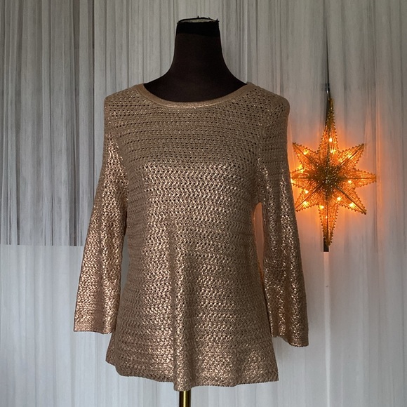 Chico’s loose knit crew neckline sweater! Copper metallic reflections, Size Med - Picture 6 of 15